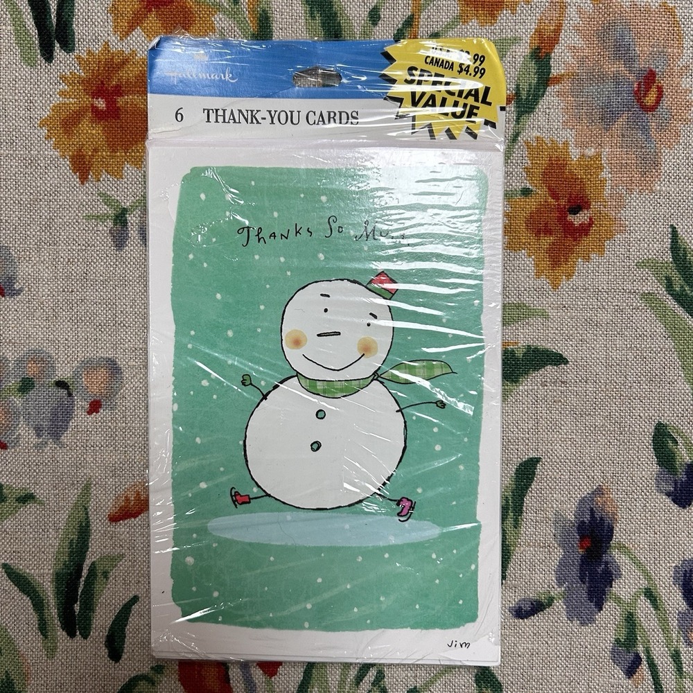 NEW & SEALED VTG Hallmark Snowman 6 Thank You Note Cards Christmas Xmas Holiday